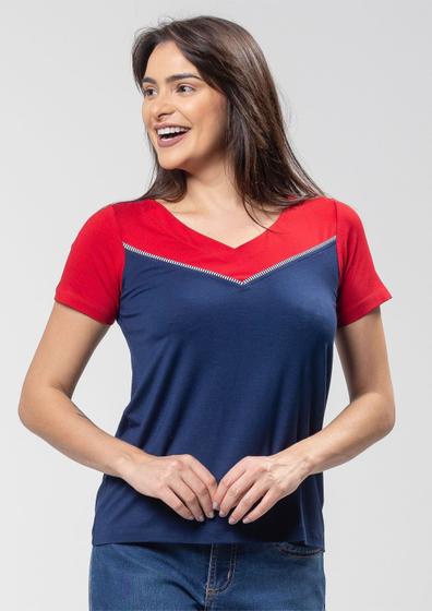 Imagem de Blusa Pau a Pique Básica Azul Marinho e Vermelho