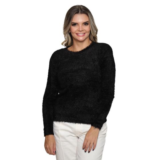 Imagem de Blusa Pelinho Frio Pelúcia Aveludada Feminino Manga Longa