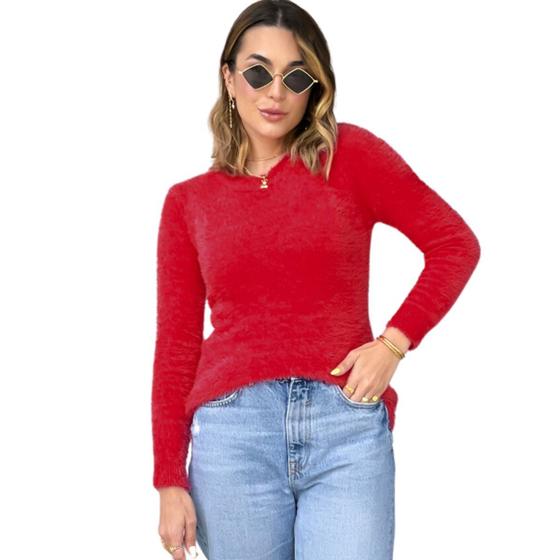 Imagem de Blusa Pelinho Frio Pelúcia Aveludada Feminino Manga Longa