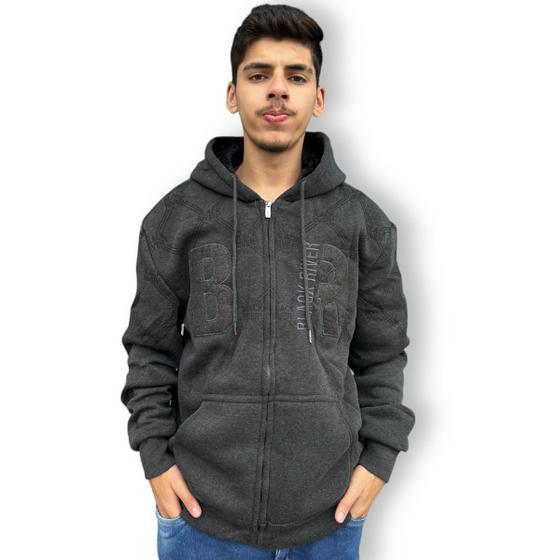 Imagem de Blusa Peluciada De Frio Moletom Masculina Capuz Ziper Cordão