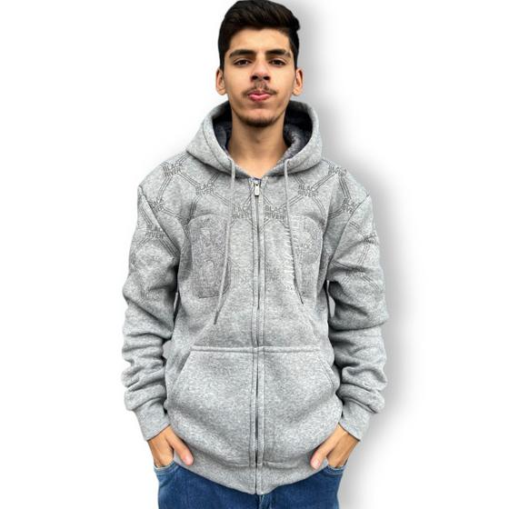 Imagem de Blusa Peluciada De Frio Moletom Masculina Capuz Ziper Cordão