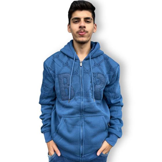 Imagem de Blusa Peluciada De Frio Moletom Masculina Capuz Ziper Cordão