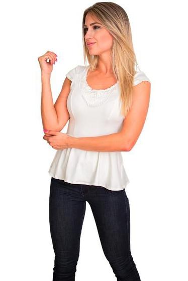 Imagem de Blusa Peplum Feminina Off White Com Renda Guipir Delicada