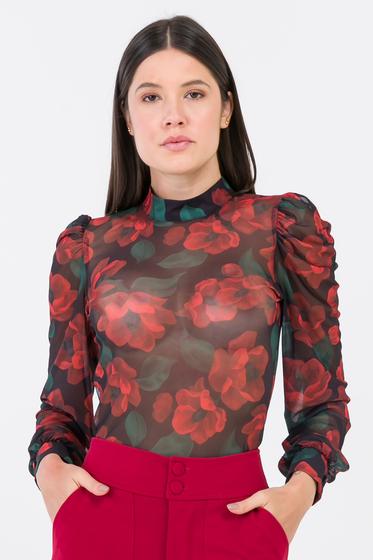 Imagem de Blusa PKS Manga Longa Tule Floral Vermelho