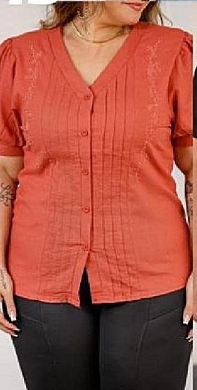 Imagem de blusa plus lese camisa elegante manga bufante casual botão detalhada gola v social casual ref 2511