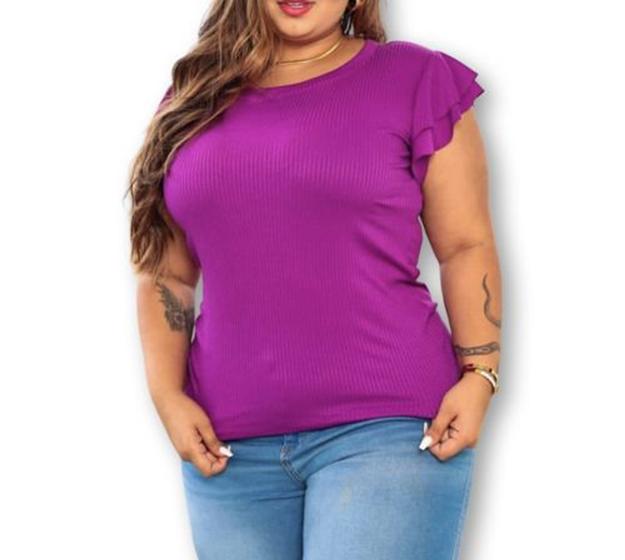 Imagem de Blusa plus size canelada alça 2 babados