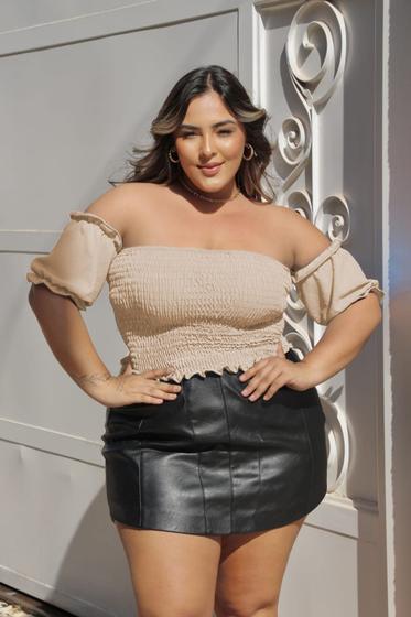 Imagem de Blusa Plus Size Cropped Feminina Manga Curta Ombro a Ombro Elástico Ajustável Verão 2025