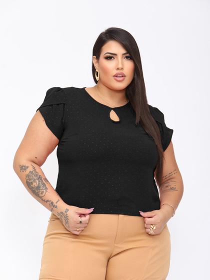 Imagem de Blusa Plus Size Feminina Blogueira Manga Pétala Brilhante