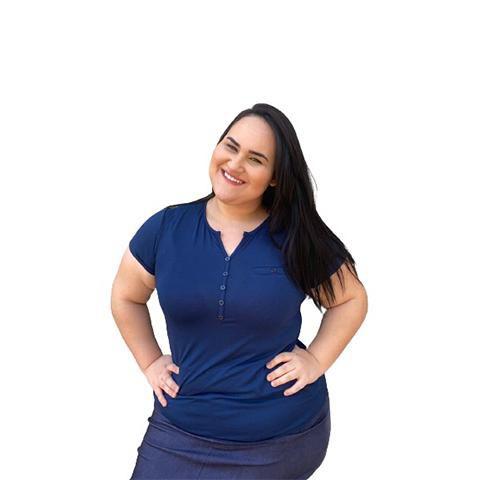 Imagem de Blusa Plus Size Feminina Camiseta Fresquinha Decote Botão Moda Até G4