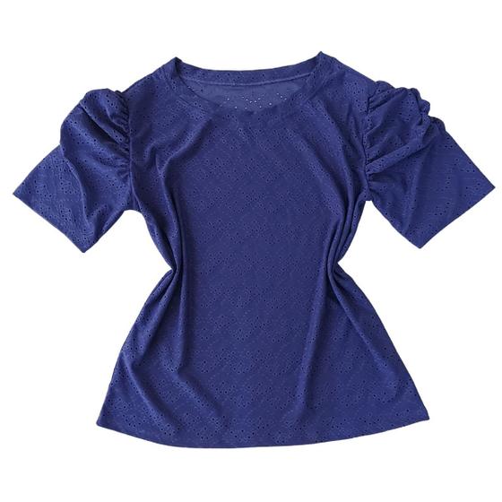 Imagem de Blusa Plus Size Feminina Manga Curta Bufante Gola Redonda Lese Elastano