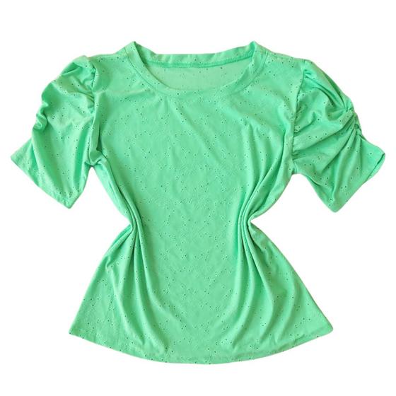 Imagem de Blusa Plus Size Feminina Manga Curta Bufante Gola Redonda Lese Elastano