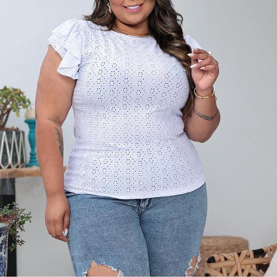 Imagem de Blusa plus size laise manga curta 2 babados tamanho grande feminino fashion