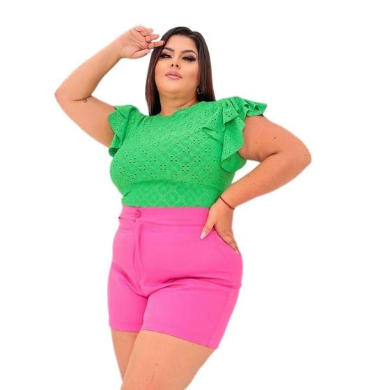 Imagem de Blusa plus size laise manga curta 2 babados tamanho grande feminino fashion