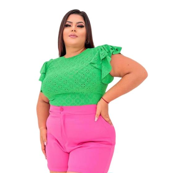 Imagem de Blusa plus size laise manga curta 2 babados tamanho grande feminino