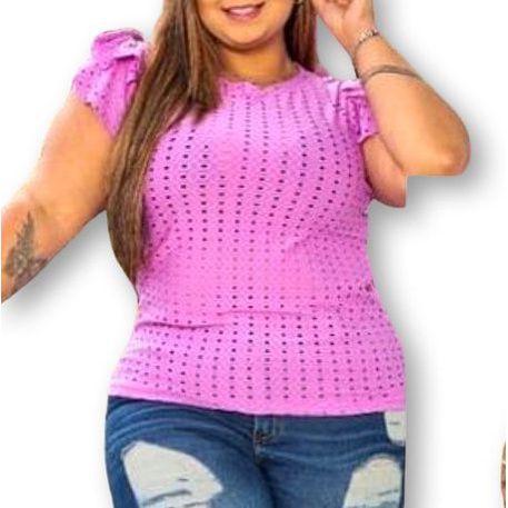 Imagem de Blusa plus size manga curta dois babados laise estilo feminina