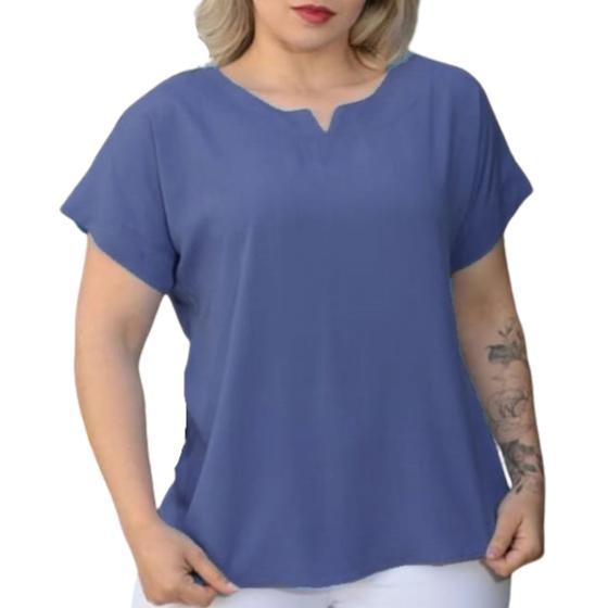 Imagem de Blusa Plus Size Social Feminina Manga Curta Soltinha Tecido Viscolinho