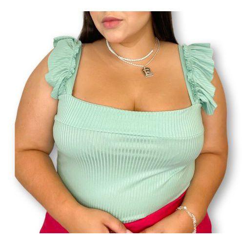 Imagem de Blusa pluss size macia canelada alça babado feminina moda