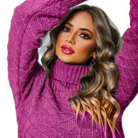 Imagem de Blusa Ponto Colméia Gola Alta Tricot Inverno