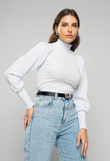 Imagem de Blusa  Princesa Manga Longa Canelada Branco Salvatore Fashion