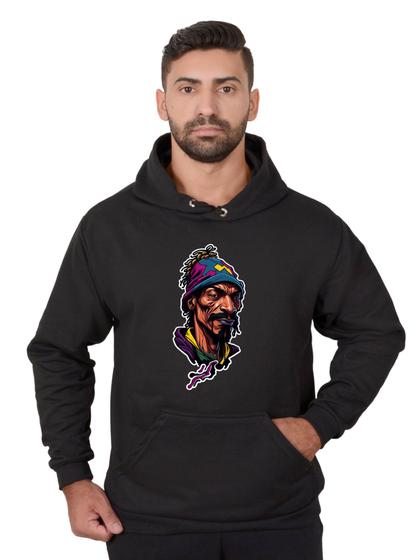 Imagem de Blusa Rapper Moletom Masculina Desenho 3D Com Bolso e Capuz Preto