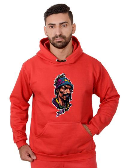 Imagem de Blusa Rapper Moletom Masculina Desenho 3D Com Bolso e Capuz Vermelho