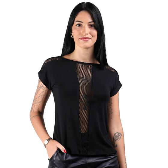 Imagem de Blusa recortes tela frente costas ombro gola canoa