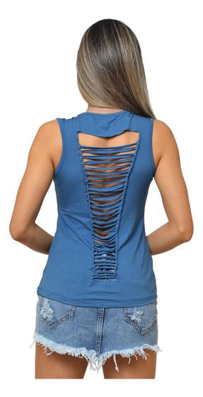 Imagem de Blusa Regata Feminina Azul Detalhe Nas Costas PP