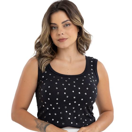 Imagem de Blusa Regata Feminina Ribana Com Aplique Metalizado Casual Moda Tendência Primavera Verão 31424A