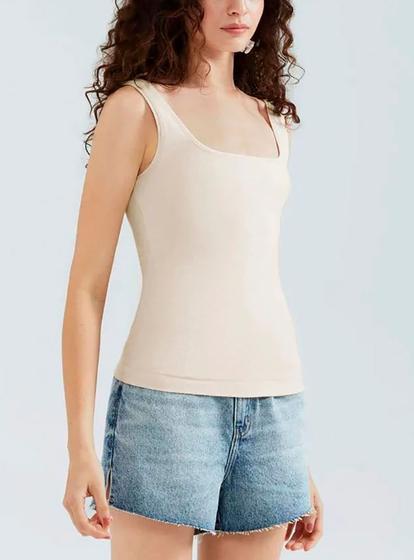 Blusa Regata Hering 4ALF Feminina Decote Quadrado Canelada Algodão