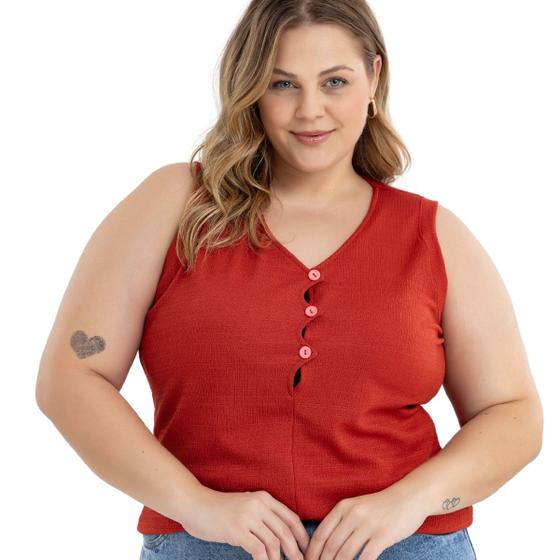 Imagem de Blusa Regata Plus Size Decote V Diferenciado Malha Rústica Trabalhada Estilo Crepe Moda Verão 41624A