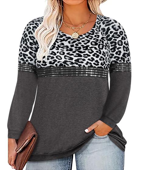 Imagem de Blusa RITERA Plus Size de manga comprida, com decote redondo, 2GG, feminina