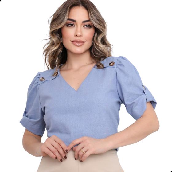 Imagem de Blusa Social Feminino Linho Alfaiataria com Botão