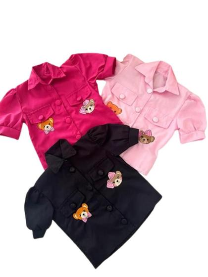 Imagem de Blusa social infantil menina infantil bordado ursinho