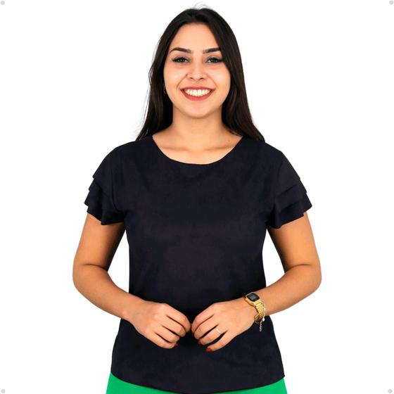 Imagem de Blusa Suede Feminina Aveludada Manga Babado Básica Moda