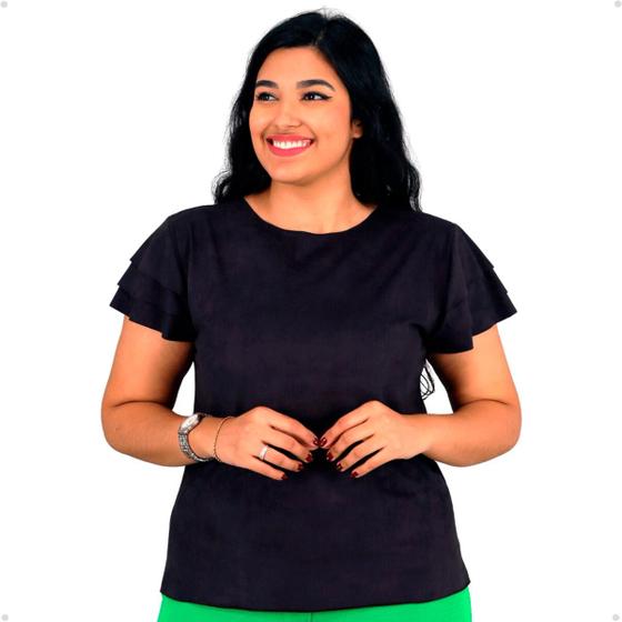 Imagem de Blusa Suede Feminina Aveludada Manga Babado Moda Plus Size