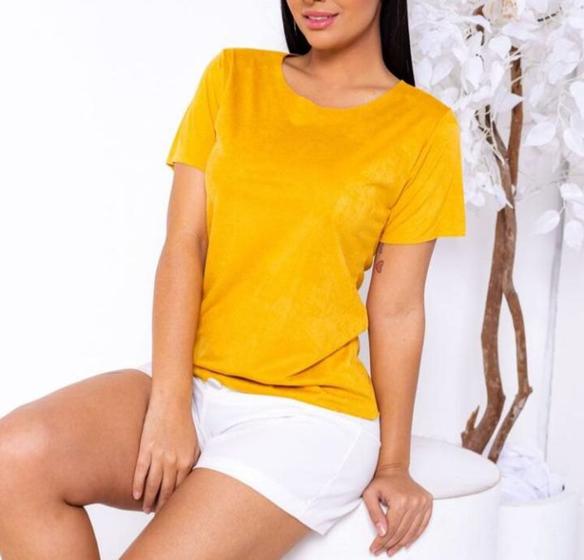 Imagem de Blusa suede feminina manga curta casual tendência