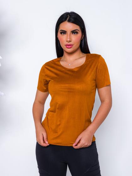 Imagem de Blusa Suede Manga Curta Feminina Roupa Moda Super Fashion