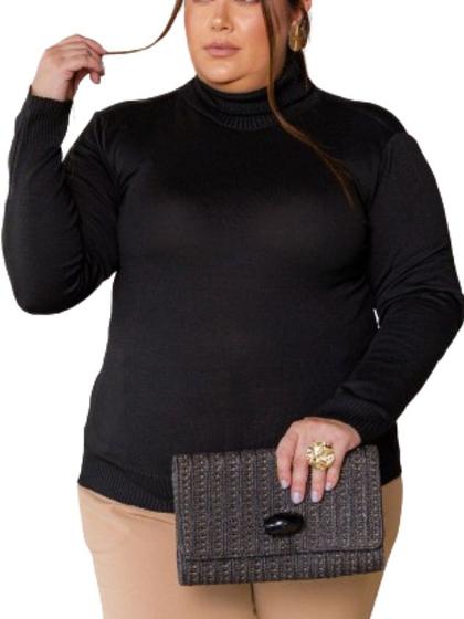 Imagem de Blusa Suéter Feminina Tricot Gola Alta Plus Size Cor Preta Tamanho GG Veste Até 54