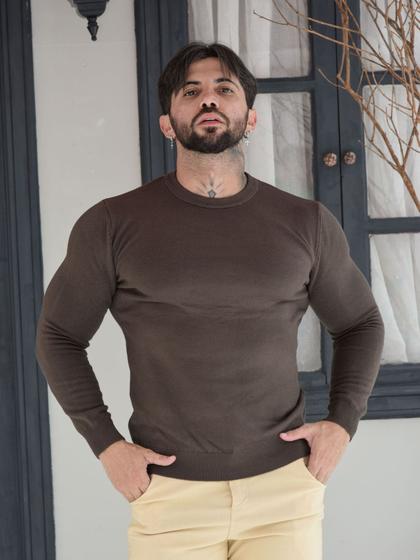 Imagem de Blusa Suéter Masculino Gola Redonda Blusa de Frio Tricot