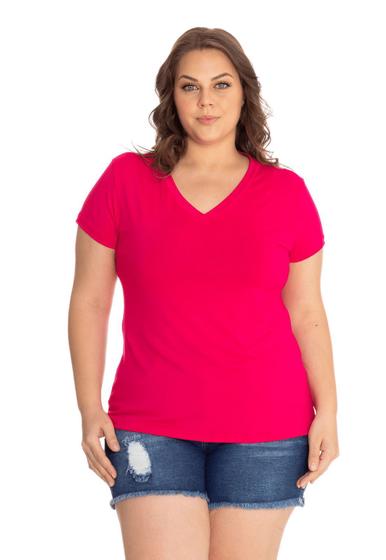 Imagem de Blusa T-shirt Básica Baby Look Decote V Feminina Plus Size 3013.6A