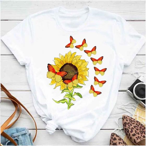 Imagem de Blusa T-shirt Camiseta Feminina Estampada -girassol- Várias Estampas 07