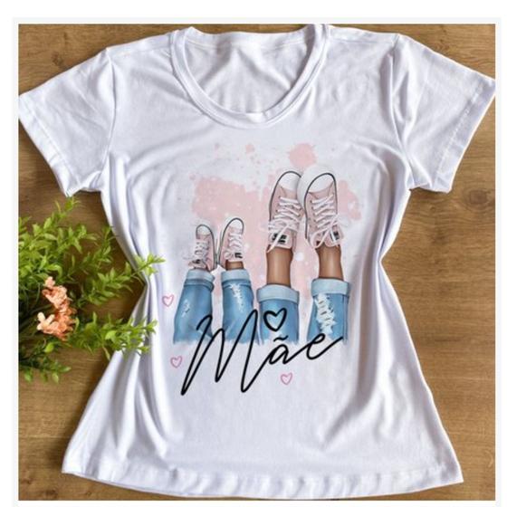 Imagem de Blusa T-shirt Feminina Branca Mãe e Filha Tênis