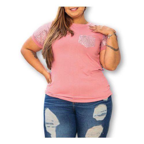 Imagem de Blusa t-shirt plus size confortável manga e bolso paetê feminino estilo
