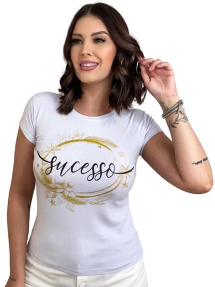 Imagem de Blusa T-Shirt Roupas Feminina Frase Sucesso Manga Curta