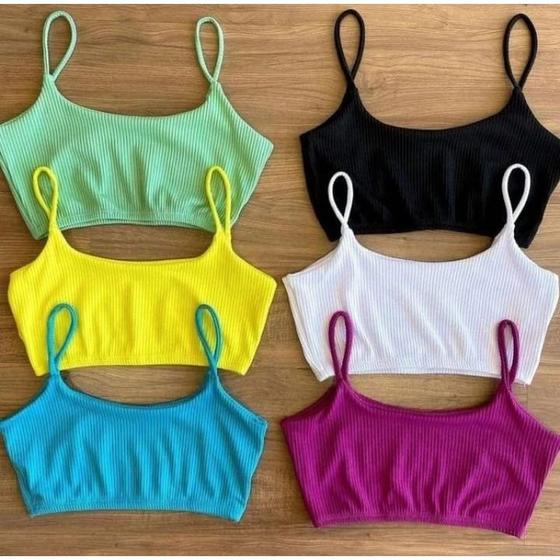 Imagem de Blusa top feminino canelado alça sem bojo lastex na cintura tendência verão