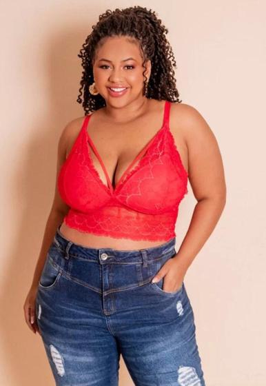 Imagem de Blusa Top Feminino Plus Size Com Renda E Alça