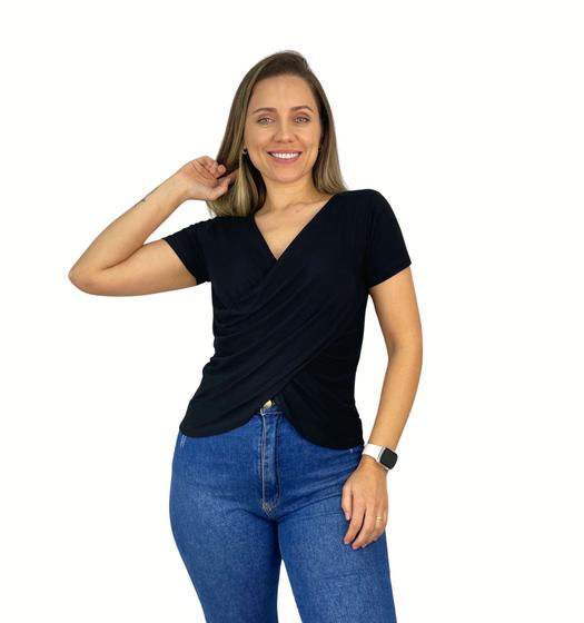 Imagem de Blusa Transpassada Viscolycra Premium Diversas Cores T-shirt Amamentação Manga Curta