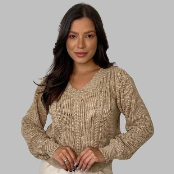 Imagem de Blusa Tricô Com Tranças Detalhes Luxo Moda Outono Inverno