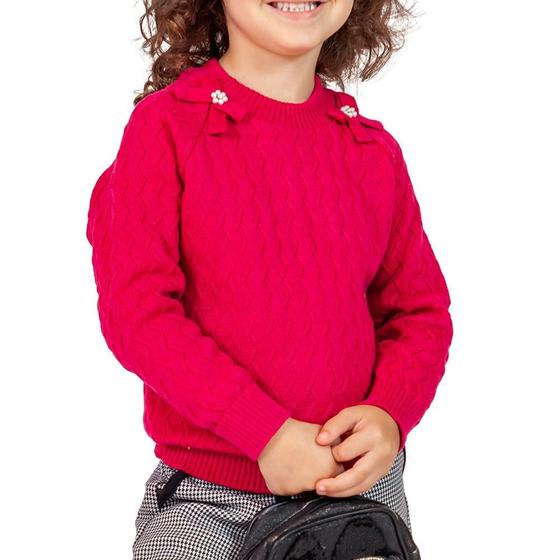 Imagem de Blusa Tricô Kids Texturizada de Tricô Com Laço e Pérola Rosa