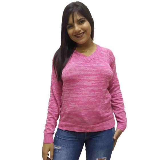 Imagem de Blusa Tricot Básica De Elastano Gola V Sueter Feminino Liso